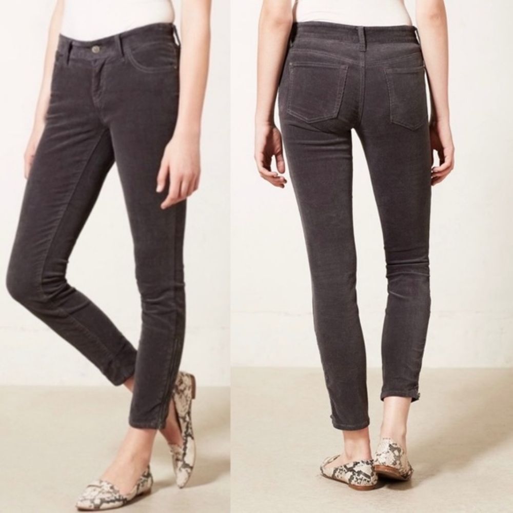 Anthro Pilcro Stet Low Rise Skinny Corduroy Ankle Zip Pants in Gray
